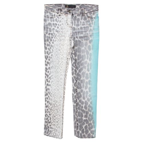 Green Animal Print Light Wash Flared Bottom Jeans S - Just Cavalli - Modalova