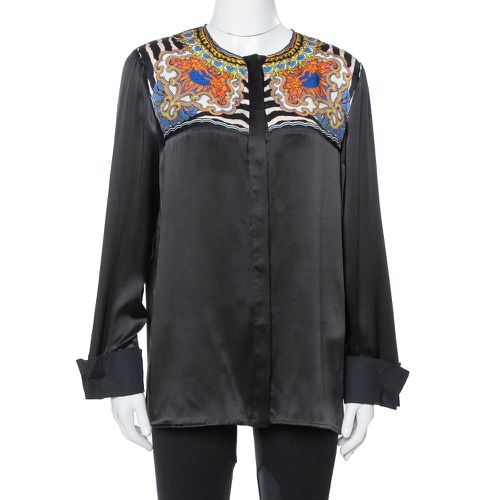 Just Cavalli Black Silk Printed Yoke Detail Long Sleeve Top M - Just Cavalli - Modalova