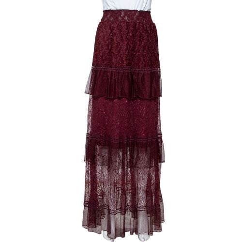 Just Cavalli Burgundy Lace Tiered Paneled Maxi Skirt M - Just Cavalli - Modalova