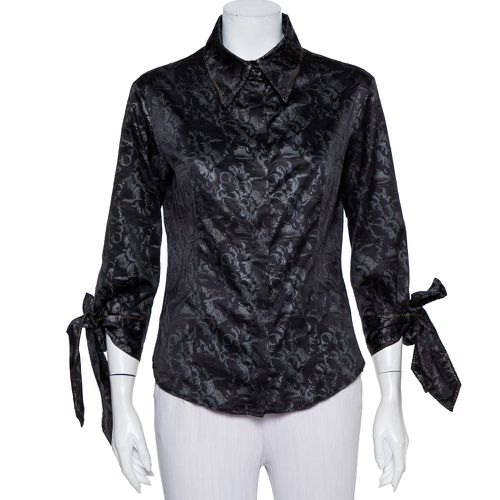 Just Cavalli Black Printed Satin Sleeve Tie Detail Shirt M - Just Cavalli - Modalova