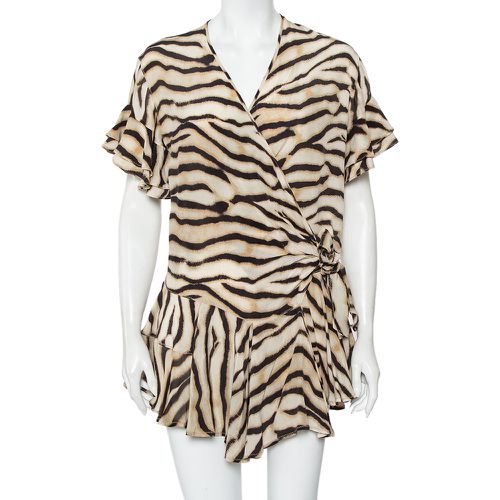 Just Cavalli Beige Animal Printed Silk Ruffled Mini Wrap Dress S - Just Cavalli - Modalova