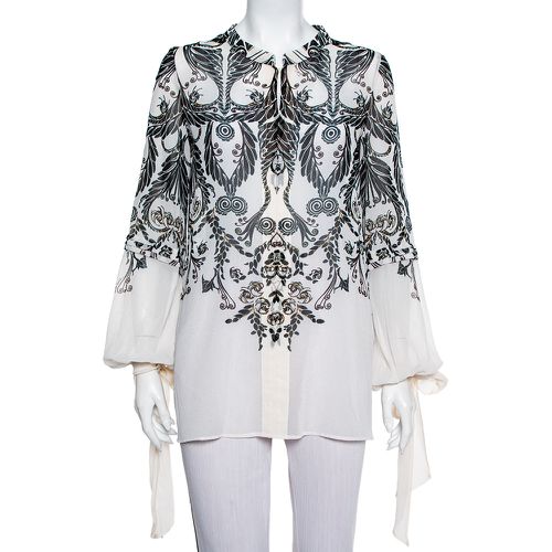 Just Cavalli Monochrome Printed Silk Sleeve Tie Detail Top M - Just Cavalli - Modalova