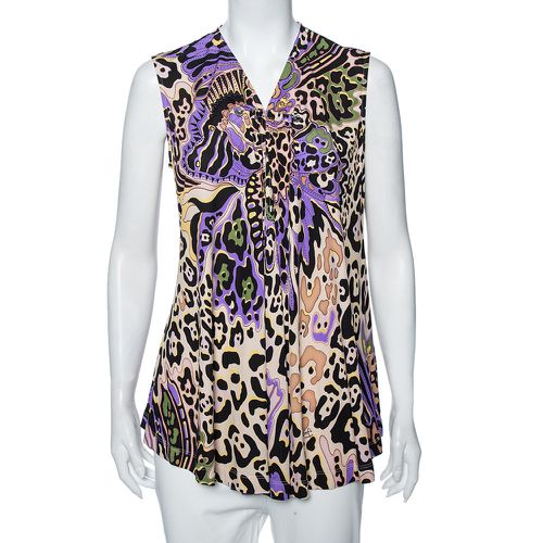 Just Cavalli Multicolored Printed Silk Knit Sleeveless Top M - Just Cavalli - Modalova