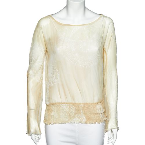 Just Cavalli Pale Yellow Printed Crepe Elasticized Hem Blouse M - Just Cavalli - Modalova