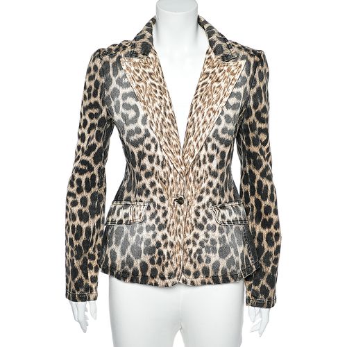 Just Cavalli Brown Animal Printed Denim Button Front Blazer S - Just Cavalli - Modalova