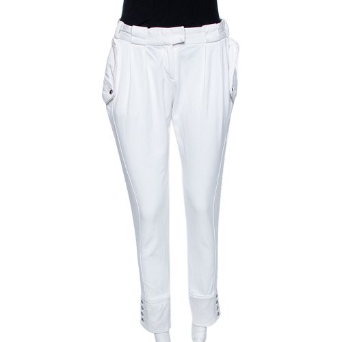 Just Cavalli White Cotton Blend Button Hem Detail Trousers M - Just Cavalli - Modalova