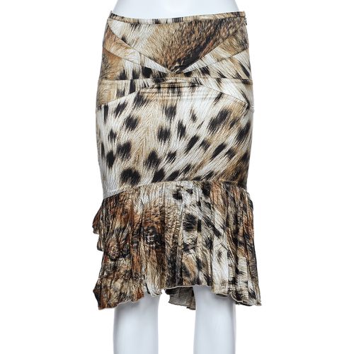 Just Cavalli Brown Animal Printed Satin Ruffled Hem Mini Skirt S - Just Cavalli - Modalova