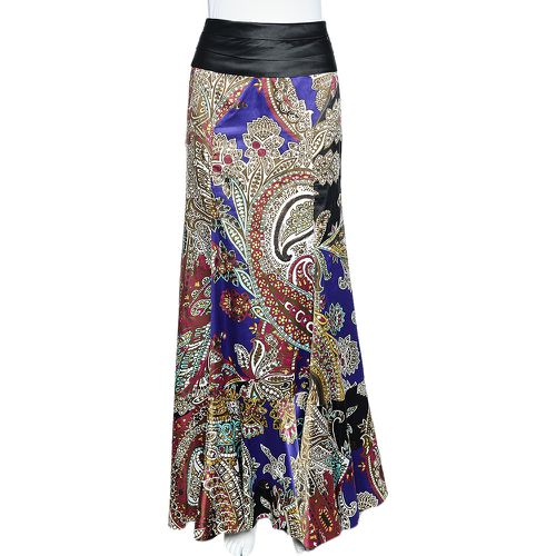 Just Cavalli Multicolor Printed Satin Ruffle Detail Maxi Skirt S - Just Cavalli - Modalova