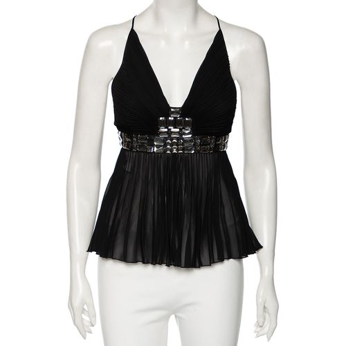 Just Cavalli Black Silk Embellished Waist Pleated Top S - Just Cavalli - Modalova