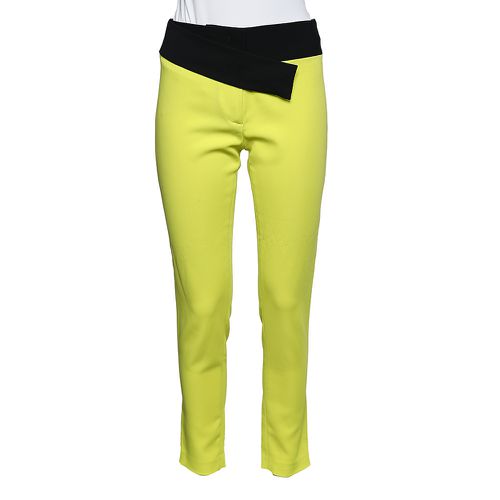 Just Cavalli Neon Yellow Crepe Contrast Waist Detail Tapered Leg Trousers S - Just Cavalli - Modalova