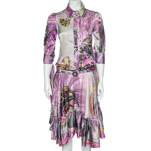 Just Cavalli Multicolor Printed Silk Belted Ruffled Hem Dress S - Just Cavalli - Modalova