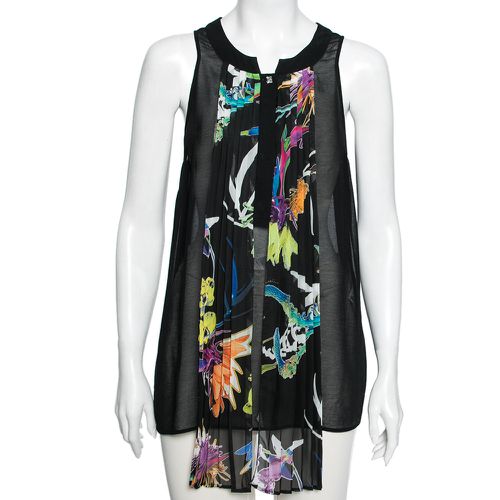 Just Cavalli Black Crepe Pleated Front Tie Detail Sleeveless Top M - Just Cavalli - Modalova