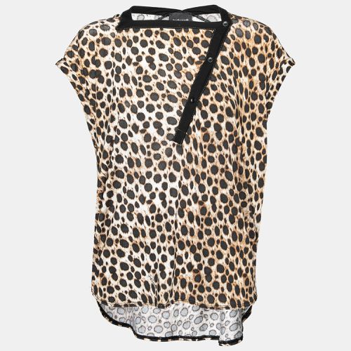 Just Cavalli Brown Leopard Printed Jersey Asymmetric Button Front Top XS - Just Cavalli - Modalova