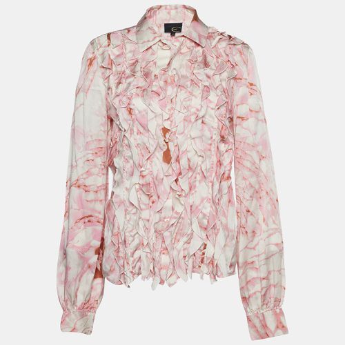 Just Cavalli Pink Printed Satin Silk Ruffle Shirt L - Just Cavalli - Modalova