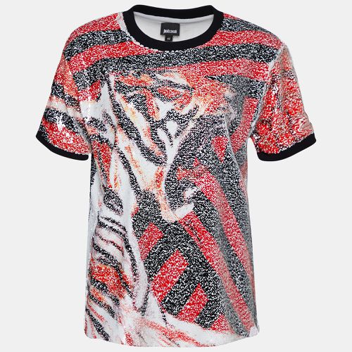 Roberto Cavalli Multicolor Animal Pattern Sequined Crew Neck Top M - Just Cavalli - Modalova