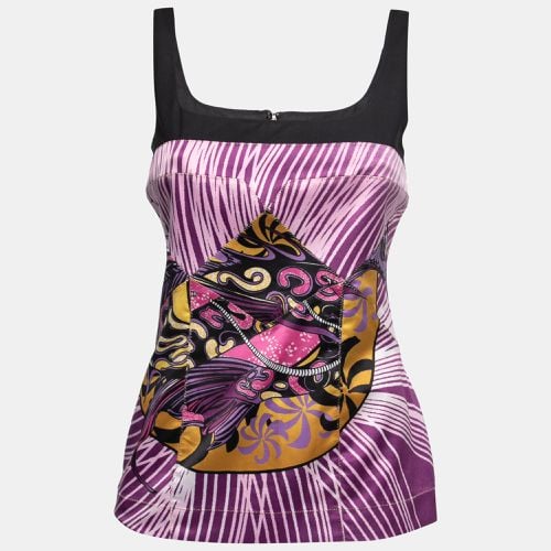 Just Cavalli Purple Printed Satin Sleeveless Top M - Just Cavalli - Modalova