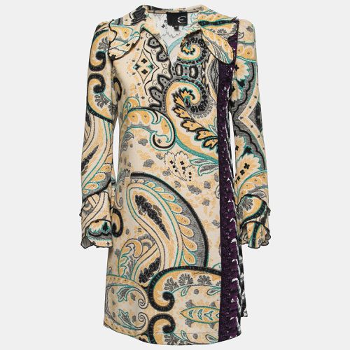 Just Cavalli Multicolor Printed Crepe Ruffled Short Dress S - Just Cavalli - Modalova