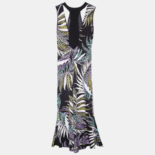 Just Cavalli Black Leaf Print Jersey Cut Out Detail Maxi Dress L - Just Cavalli - Modalova