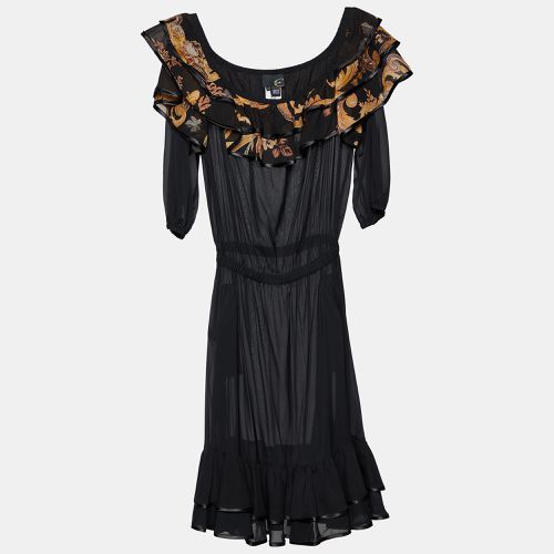 Just Cavalli Black Printed Silk Tiered Midi Dress M - Just Cavalli - Modalova