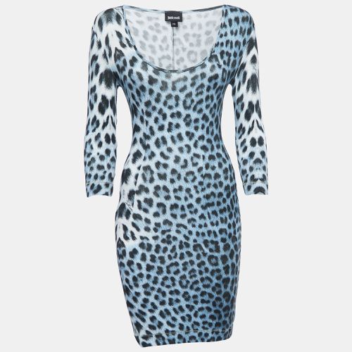 Just Cavalli Blue Leopard Print Knit Long Sleeve Mini Dress XS - Just Cavalli - Modalova