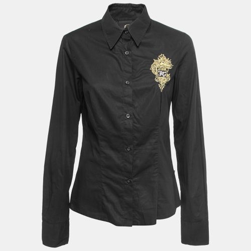 Just Cavalli Black Cotton Logo Crest Embroidered Shirt M - Just Cavalli - Modalova