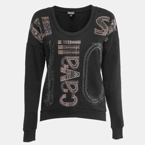 Just Cavalli Black Logo Embellished Cotton Crew Neck Sweatshirt - Just Cavalli - Modalova