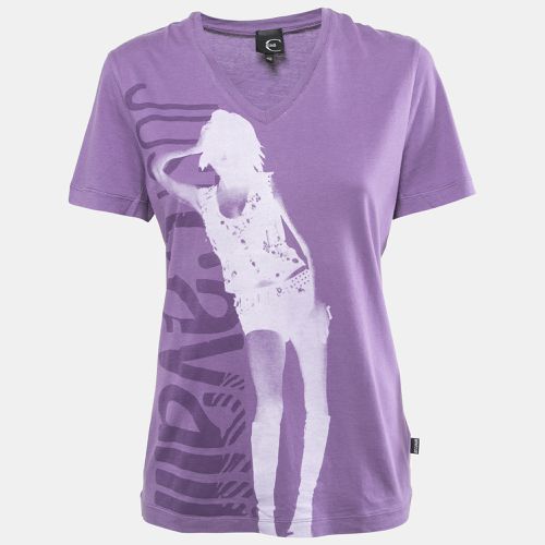 Just Cavalli Purple Printed Cotton V-Neck T-Shirt L - Just Cavalli - Modalova