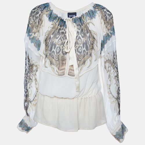 Just Cavalli Cream Printed Silk Chiffon Top S - Just Cavalli - Modalova