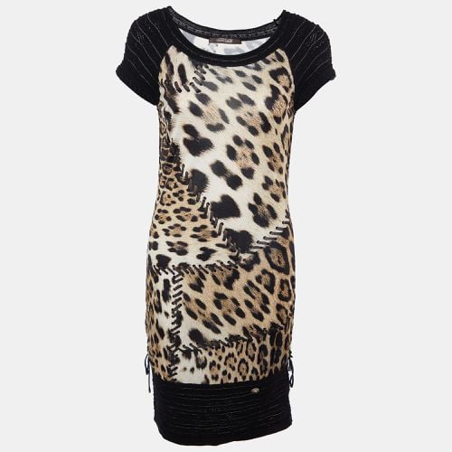 Roberto Cavalli Multicolor Animal printed Jersey & Wool Knit Ruched Mini Dress S - Roberto Cavalli - Modalova