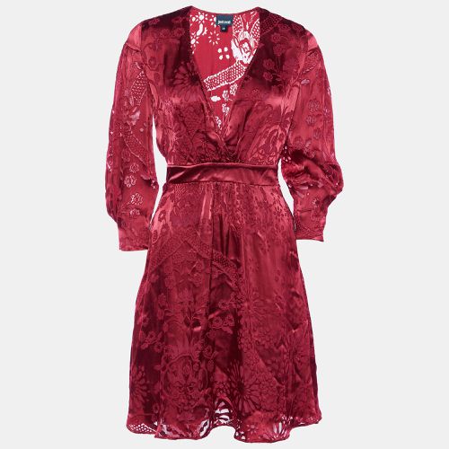 Just Cavalli Red Silk Devore Faux Wrap Mini Dress S - Just Cavalli - Modalova