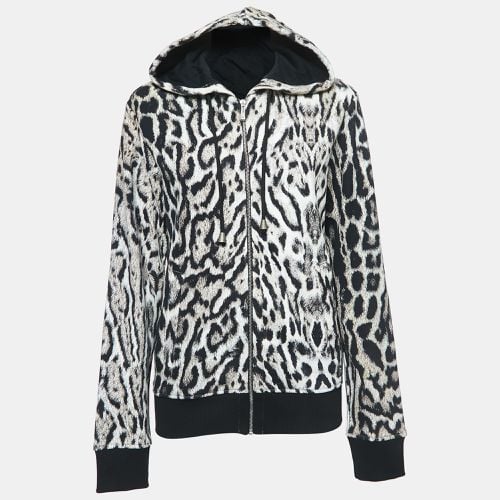 Black Leopard Print Cotton Zip Front Hooded Jacket S - Just Cavalli - Modalova