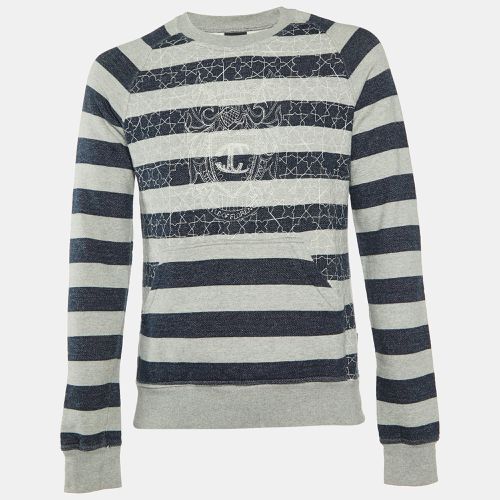 Just Cavalli Grey Striped Cotton Logo Embroidered Sweatshirt XL - Just Cavalli - Modalova