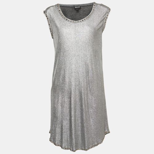 Just Cavalli Metallic Silver Lamé Jersey Metal Embellished Mini Dress S - Just Cavalli - Modalova