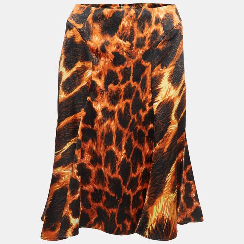 Just Cavalli Orange/Black Animal Print Satin Flared Midi Skirt M - Just Cavalli - Modalova