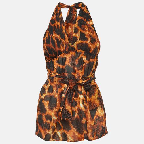 Just Cavalli Orange/Black Animal Print Silk Halter Neck Tunic S - Just Cavalli - Modalova