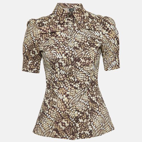 Just Cavalli Brown Printed Cotton Pleated Short Sleeve Shirt S - Just Cavalli - Modalova