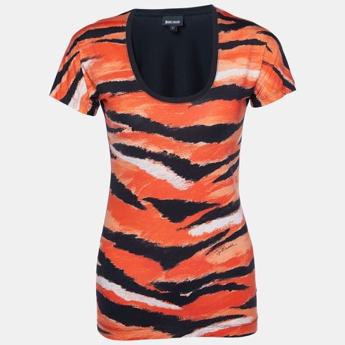 Just Cavalli Orange Animal Print Jersey Round Neck Top S - Just Cavalli - Modalova