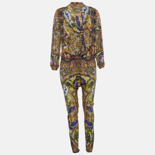 Just Cavalli Multicolor Printed Silk Pleated Long Sleeve Jumpsuit S - Just Cavalli - Modalova