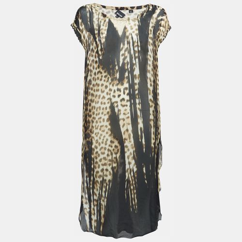 Just Cavalli Brown Leopard Print Silk Sheer Midi Dress S - Just Cavalli - Modalova