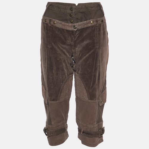 Just Cavalli Brown Checked & Velvet Cotton Paneled Capri Pants L - Just Cavalli - Modalova