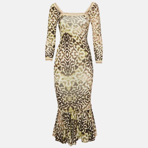 Just Cavalli Green Animal Print Jersey Flounce Midi Dress S - Just Cavalli - Modalova