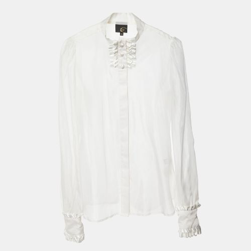 Just Cavalli White Silk Organza Ruffled Sheer Blouse L - Just Cavalli - Modalova