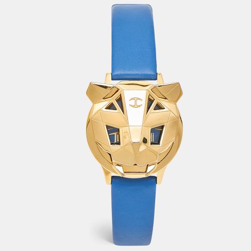 Just Cavalli Blue Yellow Gold Tone Stainless Steel Leather Just Tiger 7251561505 Women's Wristwatch 34 mm - Just Cavalli - Modalova