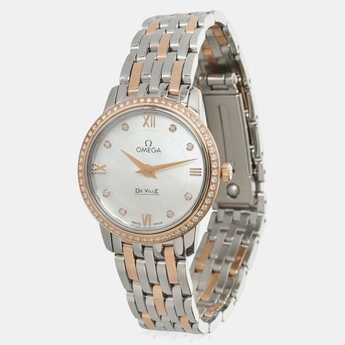 Omega White Mother Of Pearl 18k Rose Gold Stainless Steel De Ville Prestige 424.25.27.60.55.002 Quartz Women's Wristwatch 27 mm - Omega - Modalova