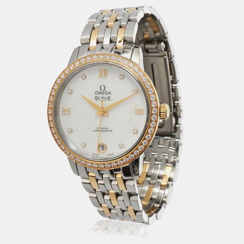 Omega White Mother Of Pearl 18k Yellow Gold Stainless Steel De Ville Prestige 424.25.33.20.55.004 Automatic Women's Wristwatch 33 mm - Omega - Modalova