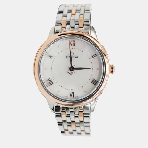 Omega White Mother Of Pearl 18k Rose Gold Stainless Steel Prestige 434.20.30.60.05.001 Quartz Women's Wristwatch 30 mm - Omega - Modalova