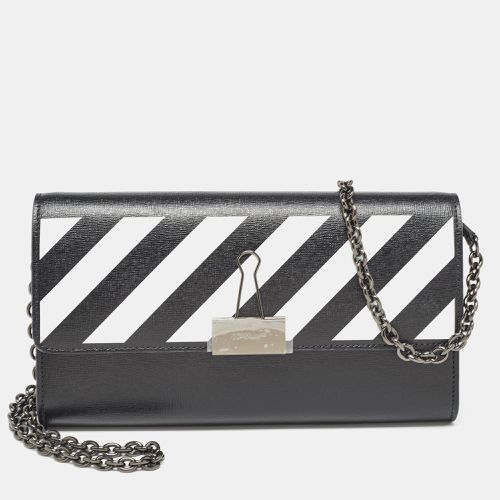 Off-White Black/White Diagonal Print Leather Binder Clip Wallet on Chain - Off-White - Modalova