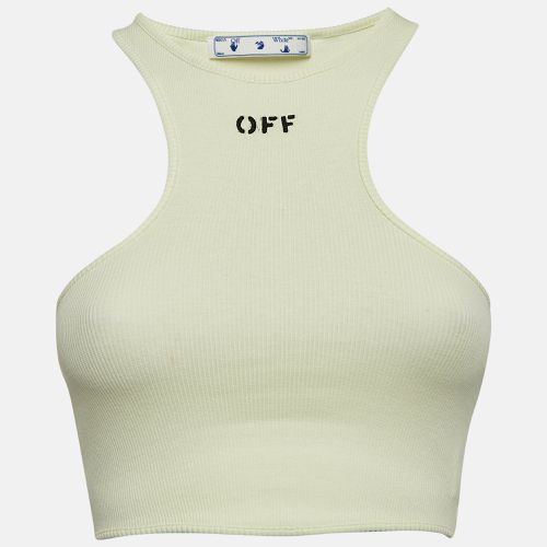 Off-White Green Logo Print Rib Knit Crop Tank Top S - Off-White - Modalova