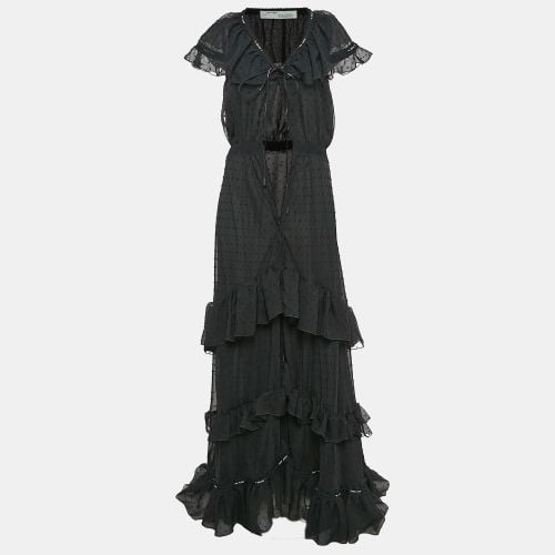 Off-White Black Swiss Dot Crepe Ruffled Wrap Maxi Dress M - Off-White - Modalova