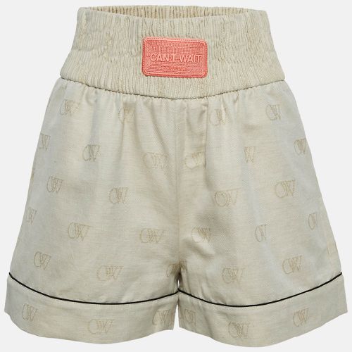 Off-White Beige Monogram Linen Blend Applique Detail Shorts S - Off-White - Modalova